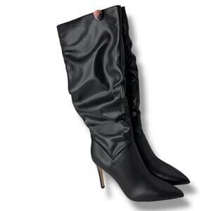 NEW Nine West Tall Stiletto Boots Size 8.5 Knee High Slouchy Black Pointy Toe